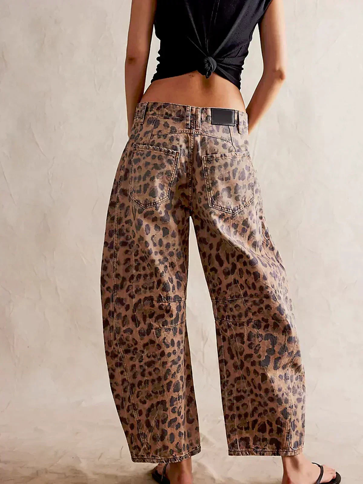 Women's Wide-Leg Denim Jeans in Leopard Print